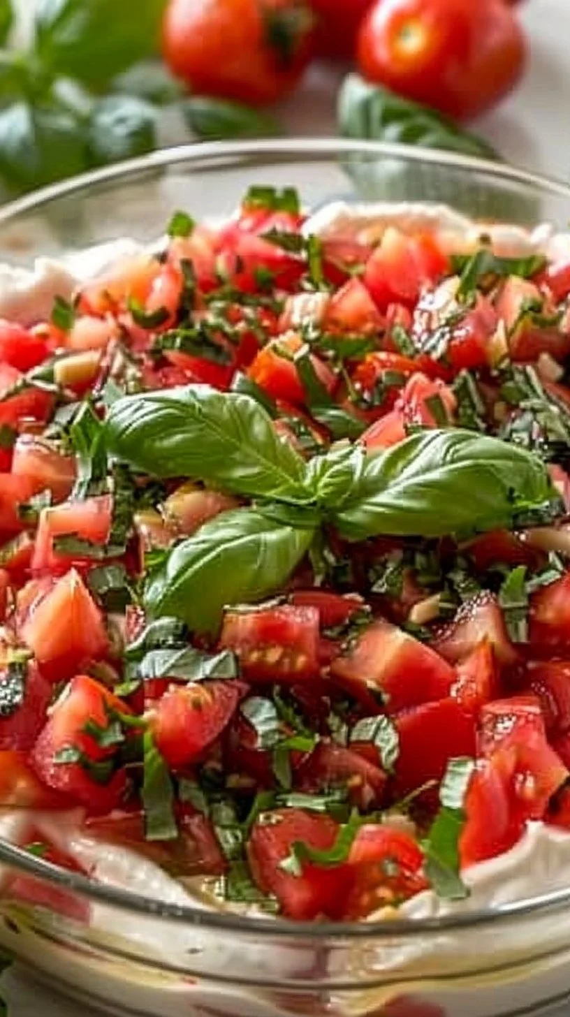 Bruschetta Dip: A Vibrant and Flavorful Appetizer to Delight Your Guests 3 Colorful bruschetta dip served with crispy bread as a tasty appetizer.