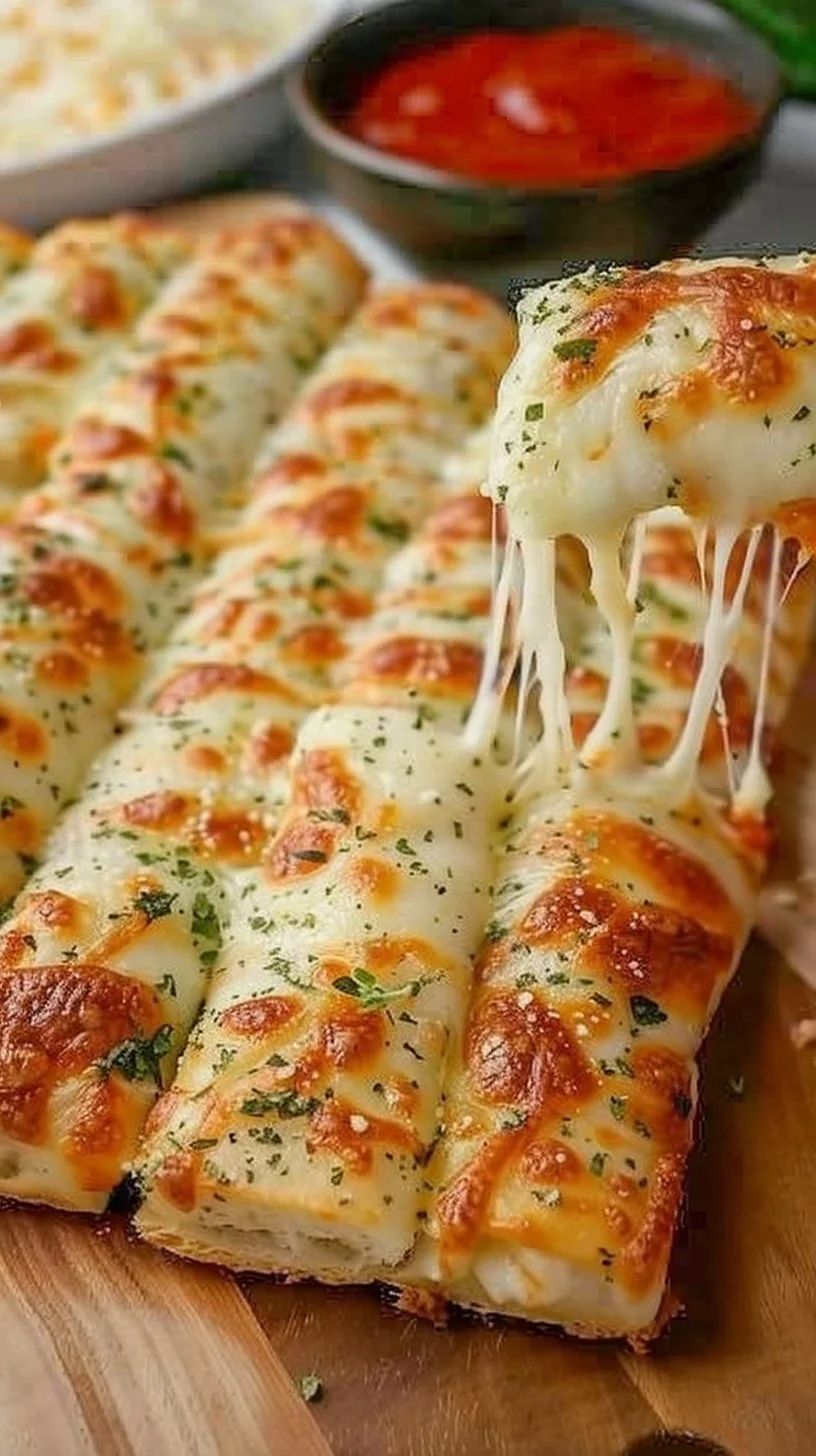 Cheesy Breadsticks 3 Freshly baked cheesy breadsticks topped with melted cheese and herbs