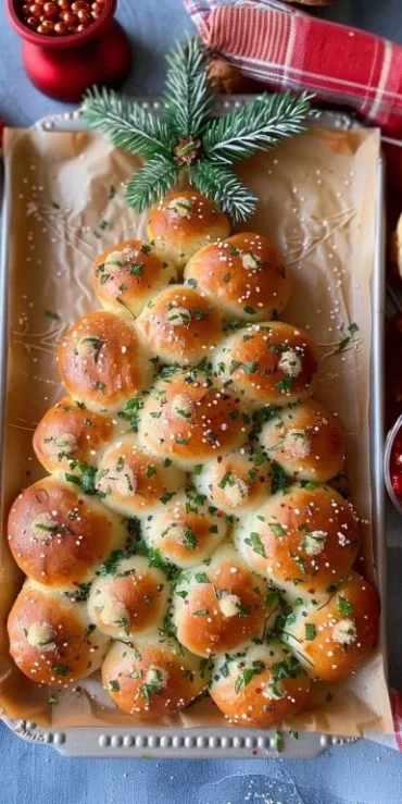 Cheesy Pull-Apart Christmas Tree Bread ready for the holiday table