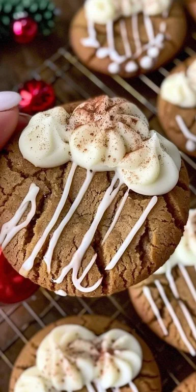 Chewy maple cinnamon cookies with white chocolate on a plate