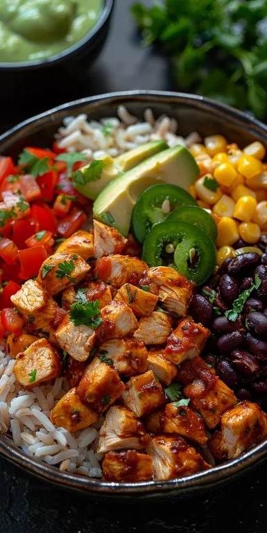 Delicious Chicken Burrito Bowl with fresh ingredients and vibrant toppings