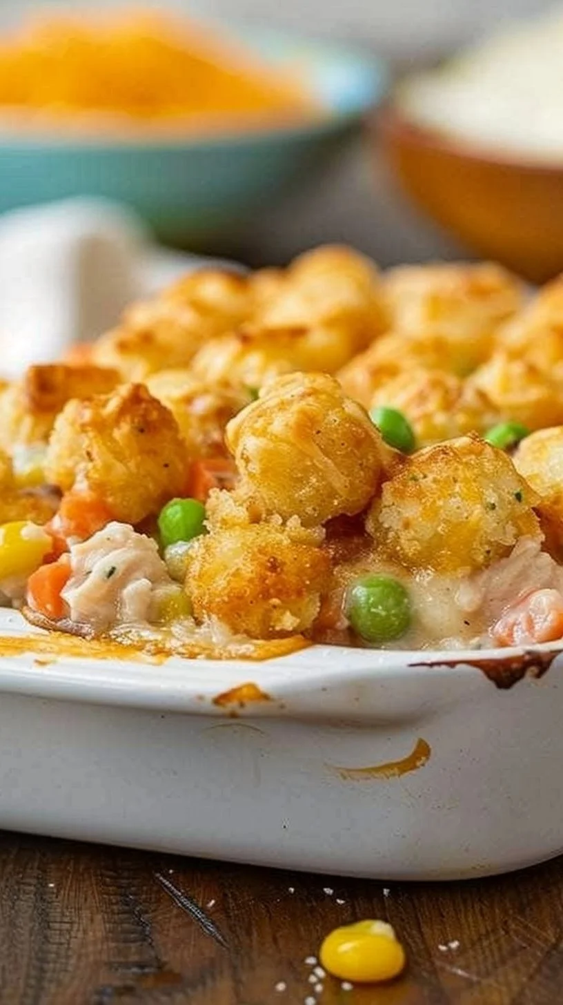Chicken Tot Pie 3 Delicious Chicken Tot Pie with crispy tater tots and tender chicken