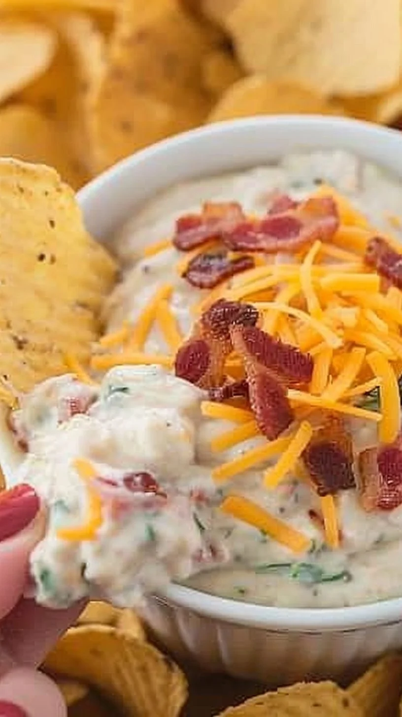 Crack Dip 3 Delicious Crack Dip served in a bowl with crackers and veggies for dipping.