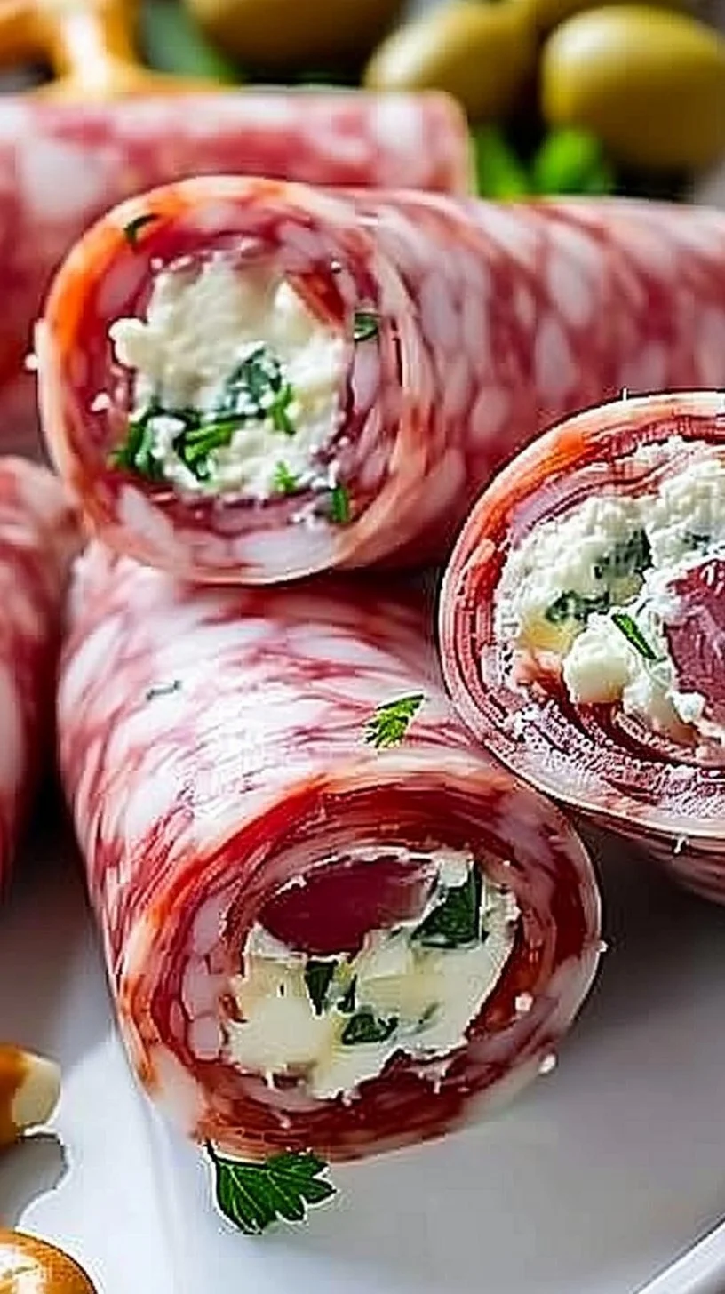 Cream Cheese Salami Roll Ups: A Perfect Appetizer for Any Occasion 3 Delicious Cream Cheese Salami Roll Ups served on a platter as an appetizer