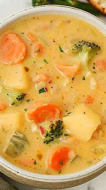Creamy Vegetable Soup 5 Creamy vegetable soup in a bowl topped with fresh herbs
