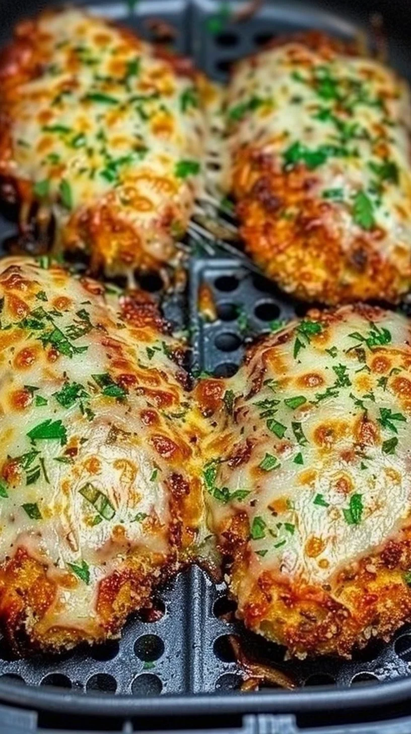 Crispy Air Fryer Chicken Parmesan 3 Crispy Air Fryer Chicken Parmesan topped with marinara and fresh basil
