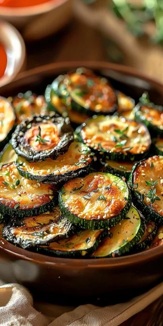 Crispy Zucchini Chips from the Air Fryer with Herb Dip 3 Crispy air fryer zucchini chips served with a fresh herb dip