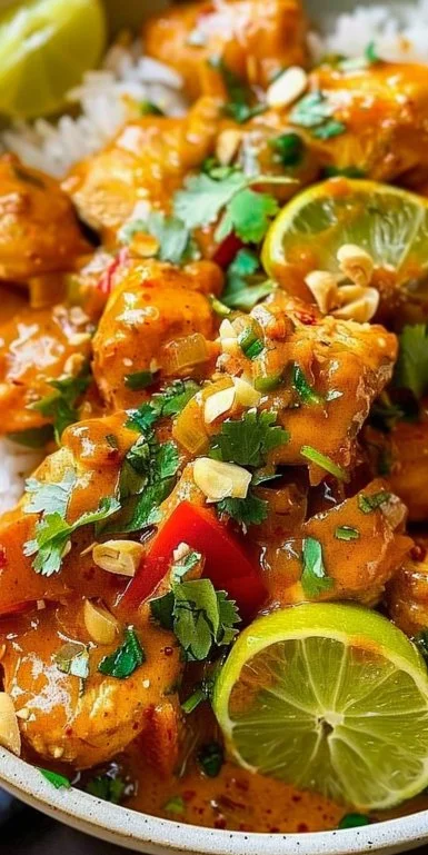 Crockpot Chicken Satay 3 Crockpot Chicken Satay with peanut sauce served on a plate