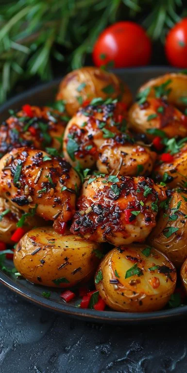 Plate of Crockpot Garlic Parmesan Chicken and Potatoes ready to serve.