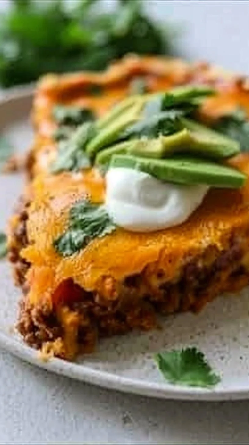 Crustless Taco Pie served in a dish, perfect for Keto and low carb diets
