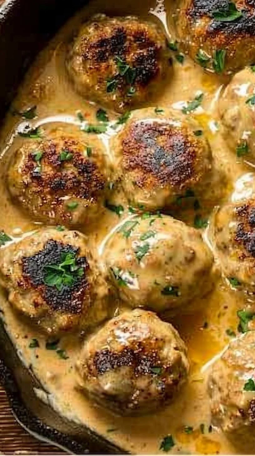 Delicious Healthy Turkey Meatballs in Creamy Sauce: Perfect for Dinner 3 Healthy turkey meatballs served in a creamy sauce for a satisfying dinner