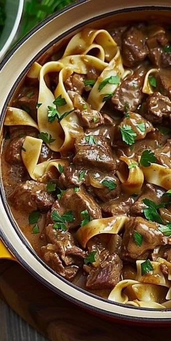 Dutch Oven Beef Stroganoff 3 Delicious Dutch Oven Beef Stroganoff served in a rustic bowl