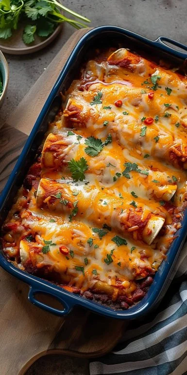 Easy Bean and Cheese Enchiladas 3 Delicious easy bean and cheese enchiladas plated with toppings.