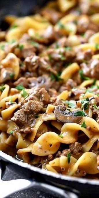 Easy Beef Stroganoff 3 Bowl of easy beef stroganoff served with noodles