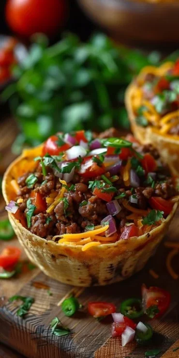 Delicious easy taco cups served on a platter with toppings