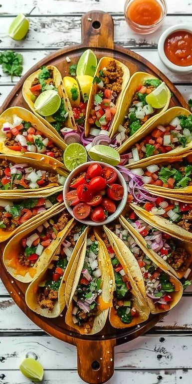 Easy Taco Recipe Dinner Board 3 Easy taco recipe dinner board featuring various toppings and ingredients.