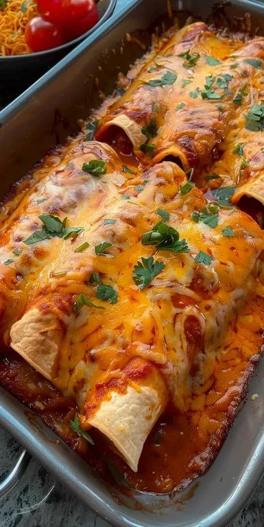 Ground Beef Enchiladas 3 Delicious ground beef enchiladas topped with cheese and fresh ingredients