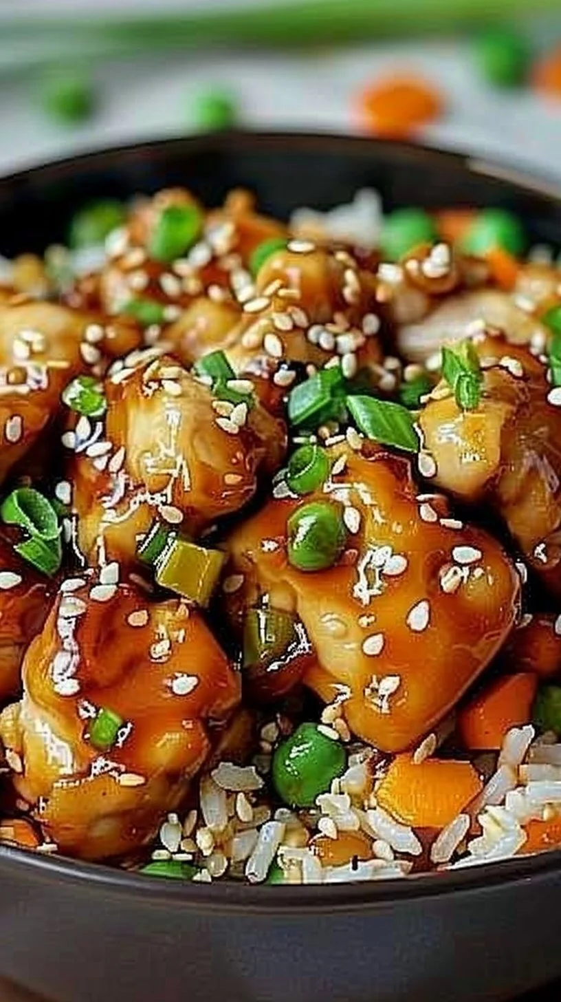 High Protein Crispy Garlic Chicken Fried Rice 3 High protein crispy garlic chicken fried rice served in a bowl.