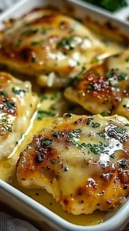 Keto Garlic Parmesan Chicken with herbs and garlic on a plate