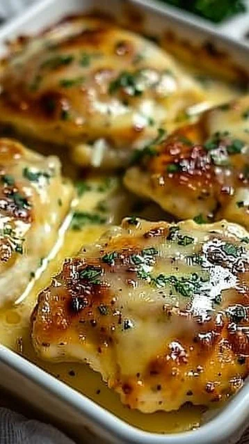 Keto Garlic Parmesan Chicken with herbs and garlic on a plate