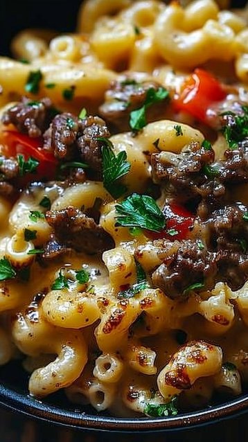 High-Protein Creamy Philly Cheesesteak Mac & Cheese