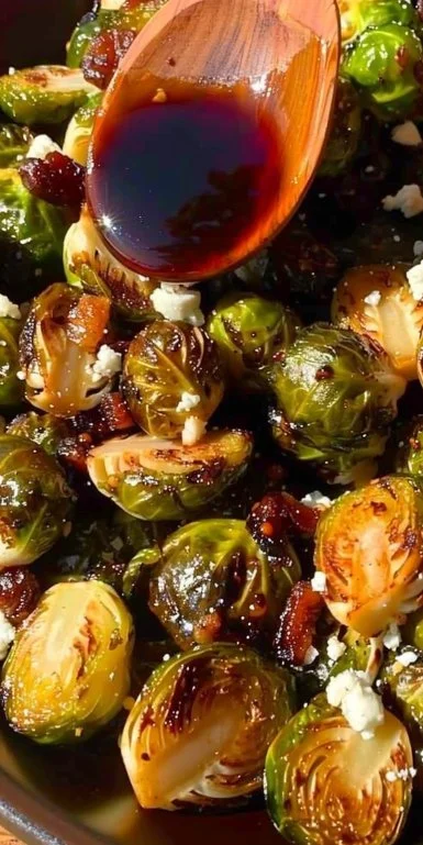 Maple-Balsamic Roasted Brussels Sprouts 3 Maple-Balsamic Roasted Brussels Sprouts served in a dish