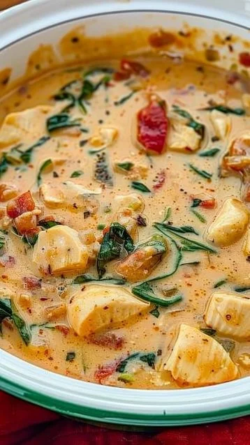 Bowl of Marry Me Tuscan Chicken Soup garnished with fresh herbs