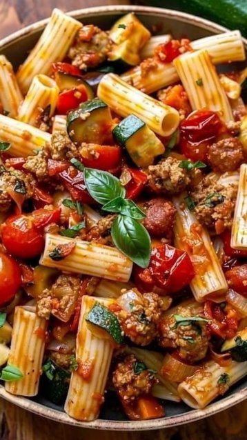 Rigatoni with Sausage, Tomatoes, and Zucchini 4 Rigatoni with Sausage, Tomatoes, and Zucchini