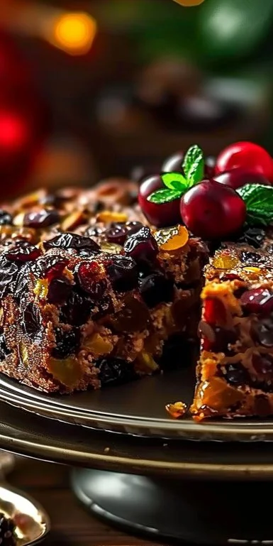 Old-Fashioned German Fruit Cake 3 Delicious old-fashioned German fruit cake served on a festive table