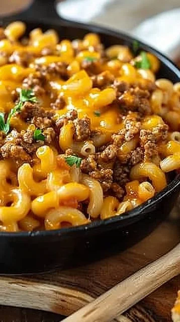One-Pot Cheeseburger Macaroni dish served in a bowl