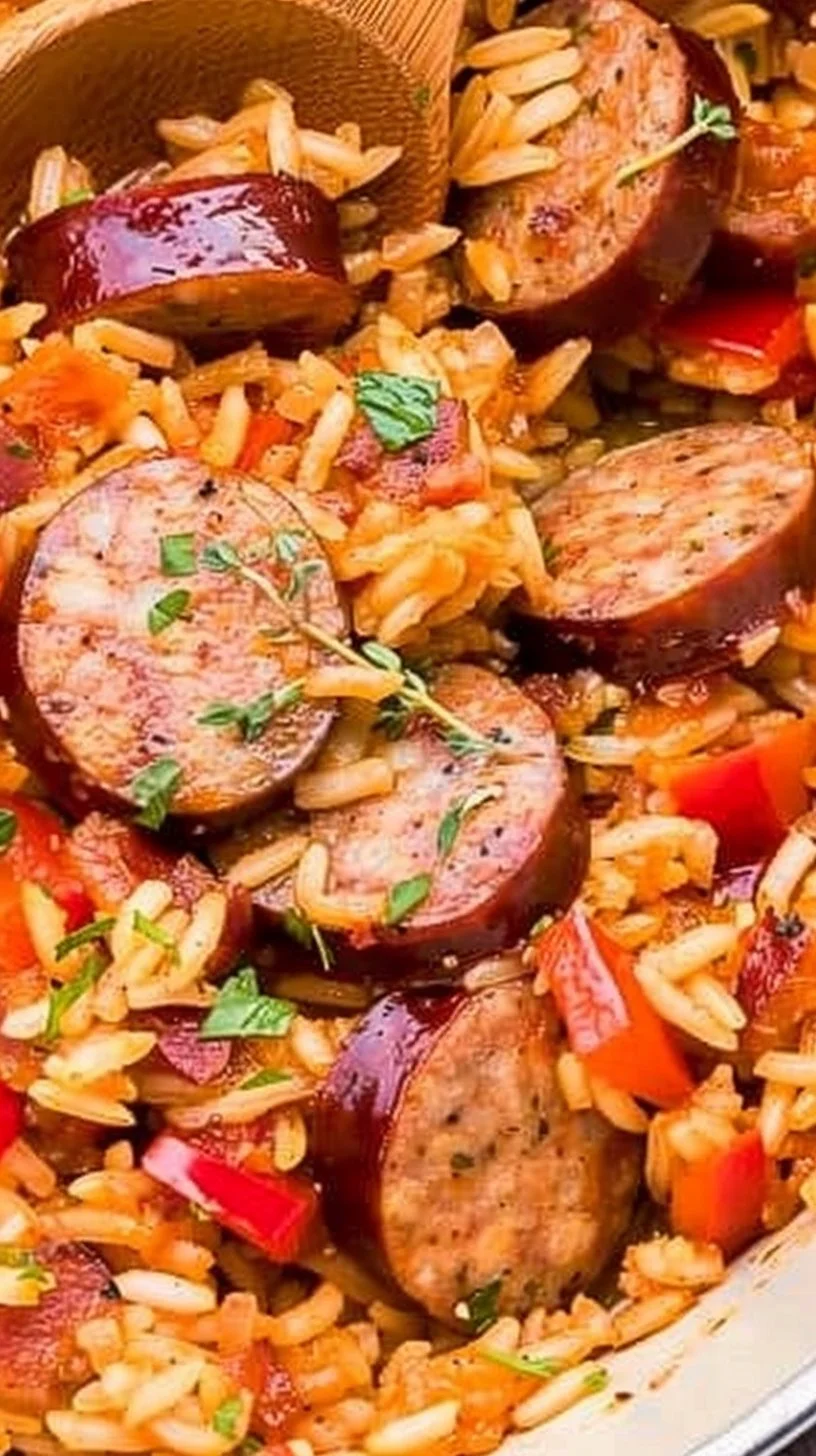 One Pot Smoked Sausage and Rice dish served in a bowl