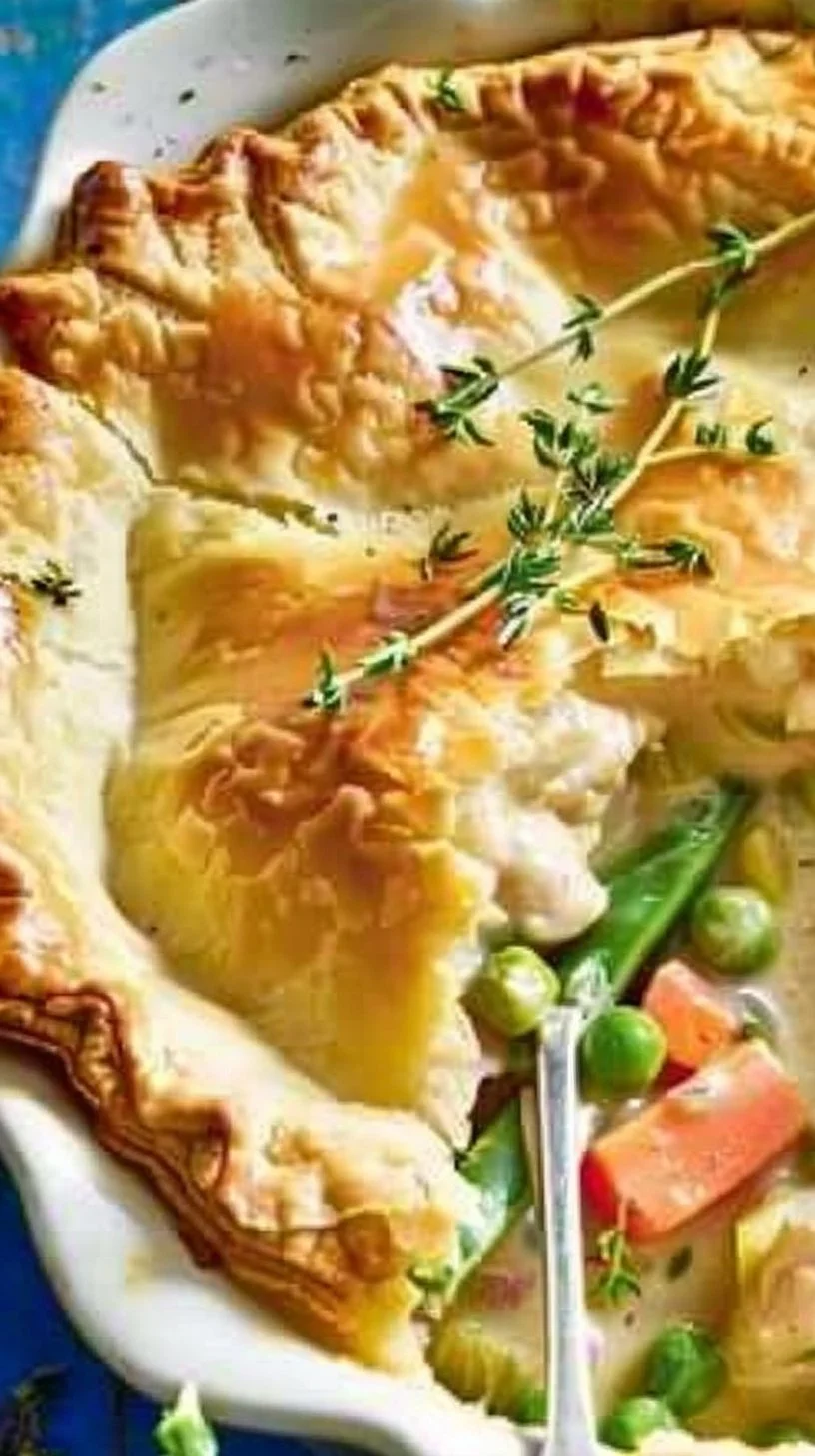 Delicious Paula Deen chicken pot pie served warm in a rustic dish
