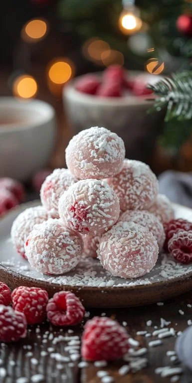 Delicious Raspberry Almond Snowball Cookies on a platter