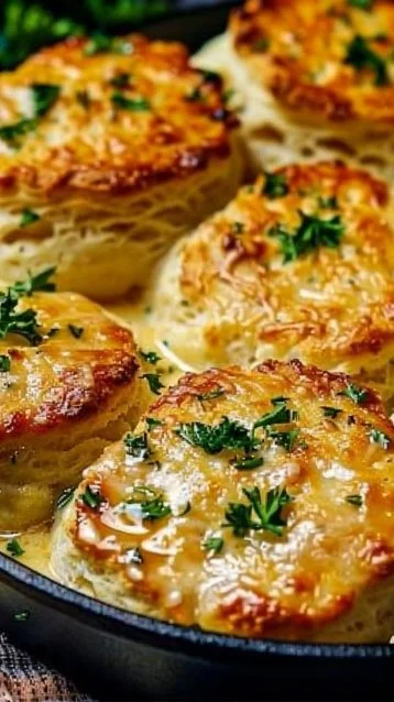Delicious Red Lobster Biscuit Chicken Pot Pie served in a warm dish