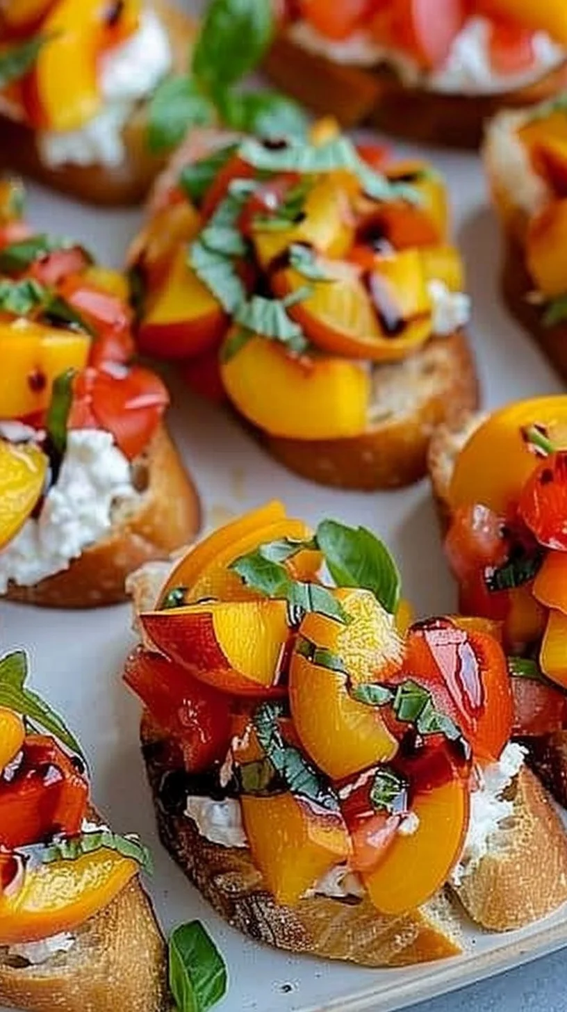 Simple Peach Bruschetta with Whipped Ricotta 3 Simple peach bruschetta with whipped ricotta on toasted bread