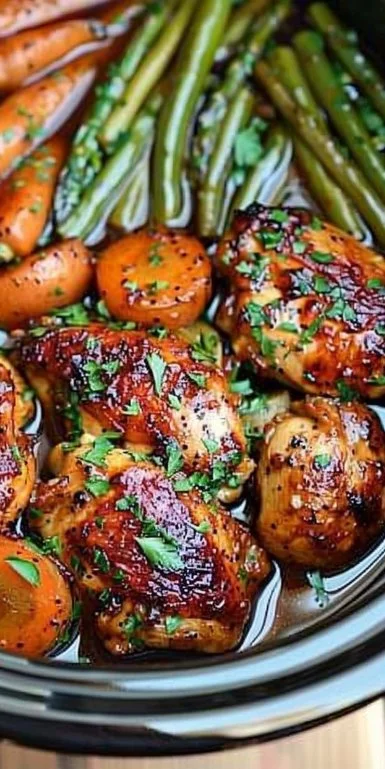 Slow Cooker Honey Garlic Chicken and Veggies 3 Delicious slow cooker honey garlic chicken with colorful veggies