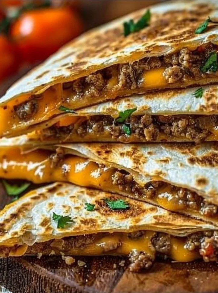 Delicious Smashburger Quesadillas ready to be served with toppings.