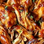 Crockpot BBQ chicken served in a bowl, showcasing tender pulled chicken