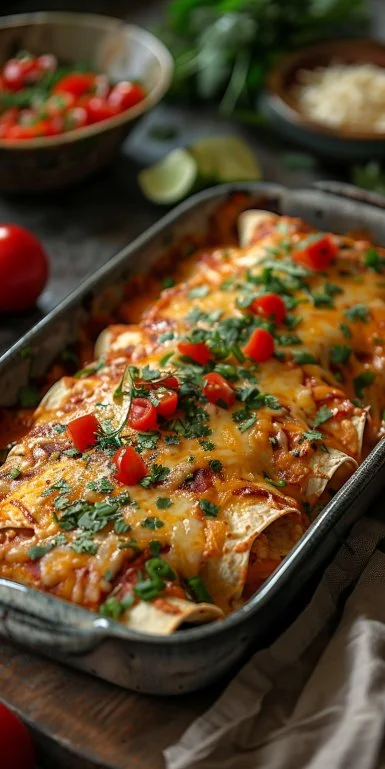 Delicious quick and easy chicken enchiladas served on a plate
