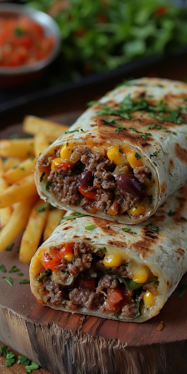 Cheesy Beef Burritos with Fries 4 Cheesy Beef Burritos with Fries