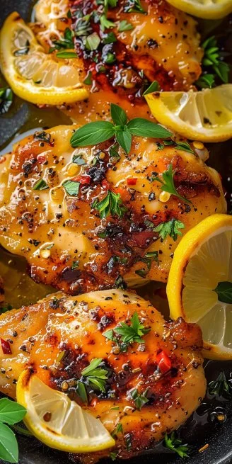 30-Minute Lemon Chicken served with herbs and lemon slices