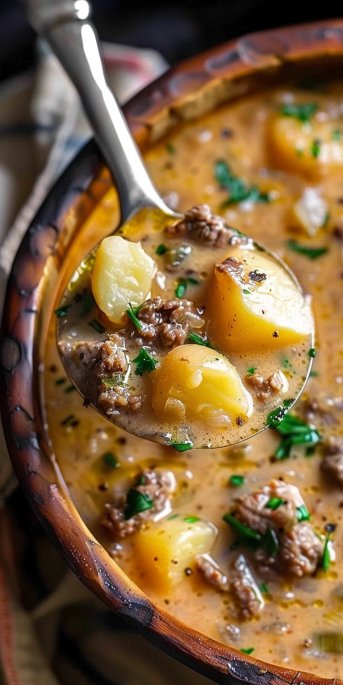 Cheesy Beef and Potato Soup