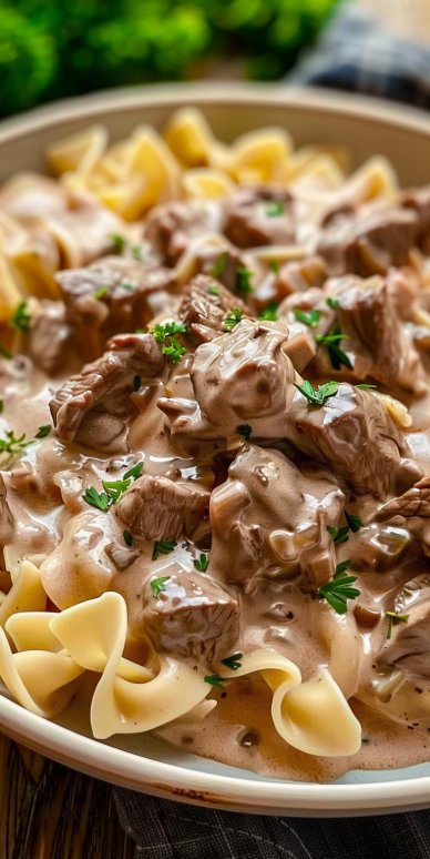Creamy Beef Stroganoff with Egg Noodles