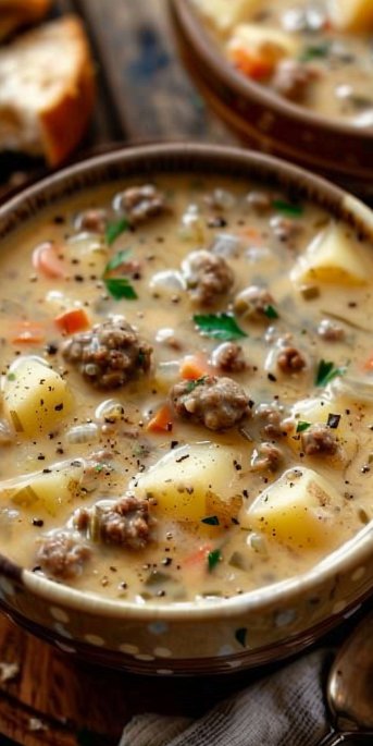 Crockpot Creamy Potato & Hamburger Soup