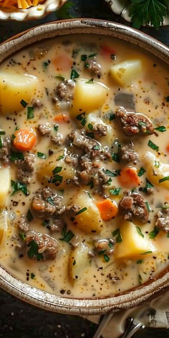 Crockpot Creamy Potato & Hamburger Soup
