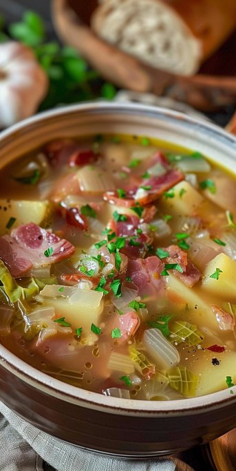 Irish Bacon, Cabbage, and Potato Soup
