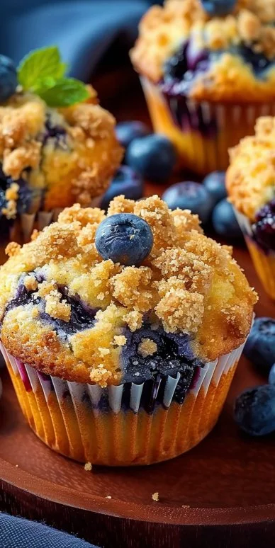 AMAZING Blueberry Streusel Muffins 4 AMAZING Blueberry Streusel Muffins with a crunchy topping and juicy blueberries