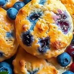 Freshly baked blueberry biscuits served on a white plate