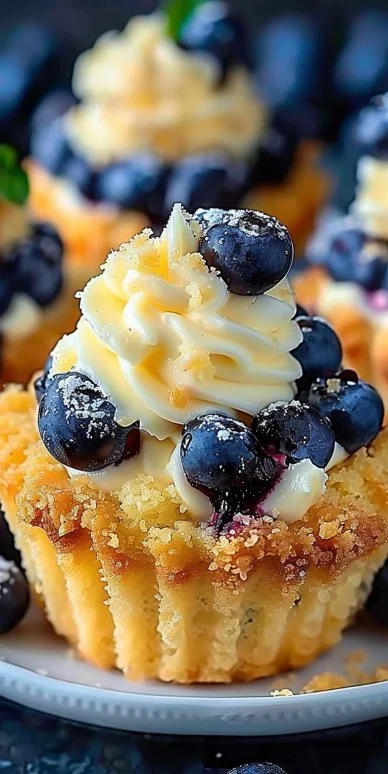 Blueberry Cream Cheese Bites 4 Delicious Blueberry Cream Cheese Bites served on a plate with fresh blueberries