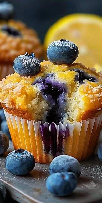 Blueberry Muffins 4 Freshly baked blueberry muffins with a golden crust and succulent blueberries